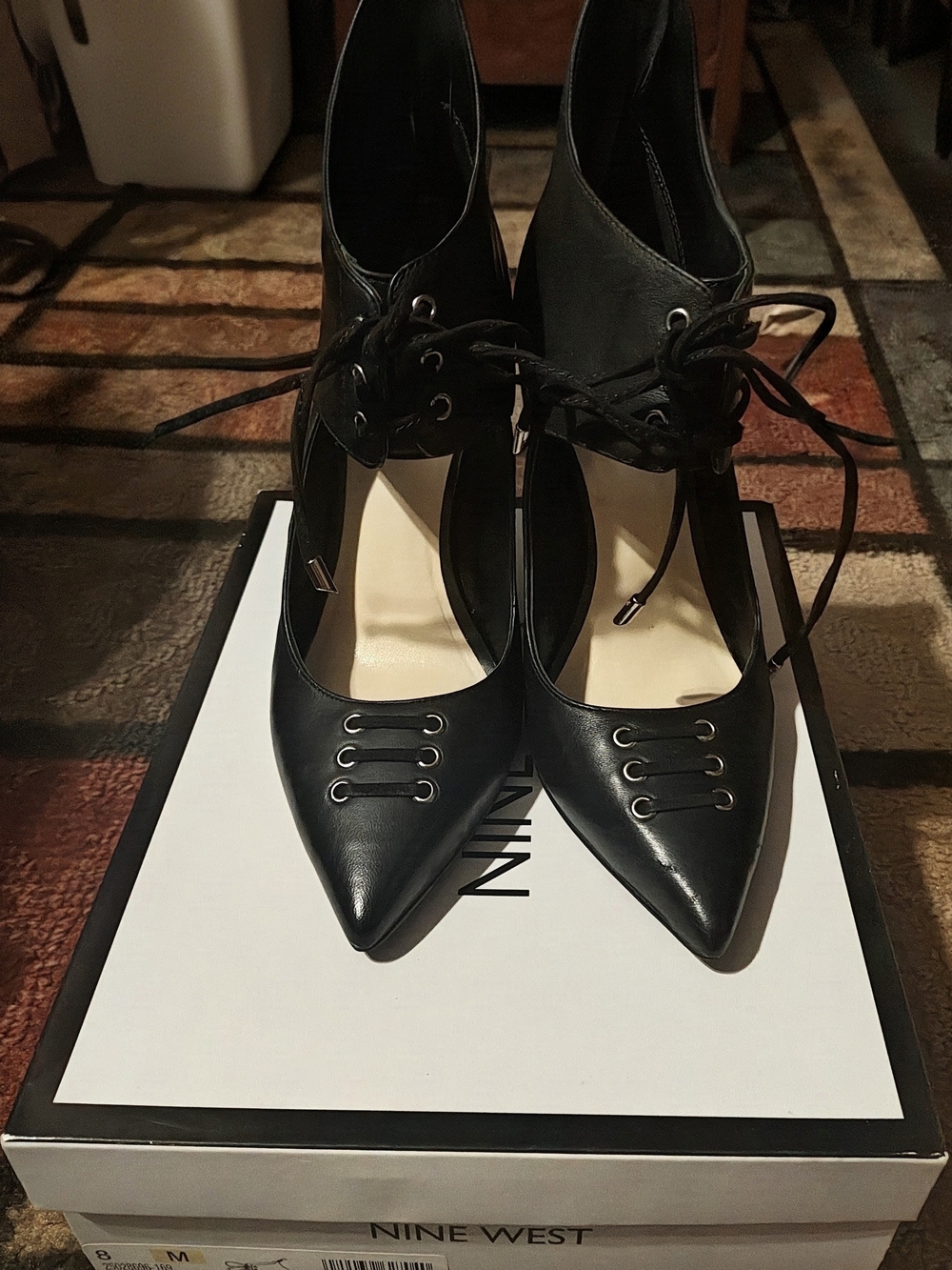 Nine West Black Lace-Up Pointed Toe Heels